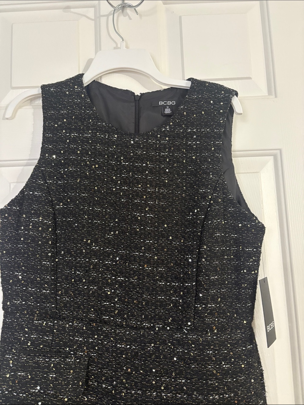 BCBG Black Tweed Dress with Metallic Speckle Detail